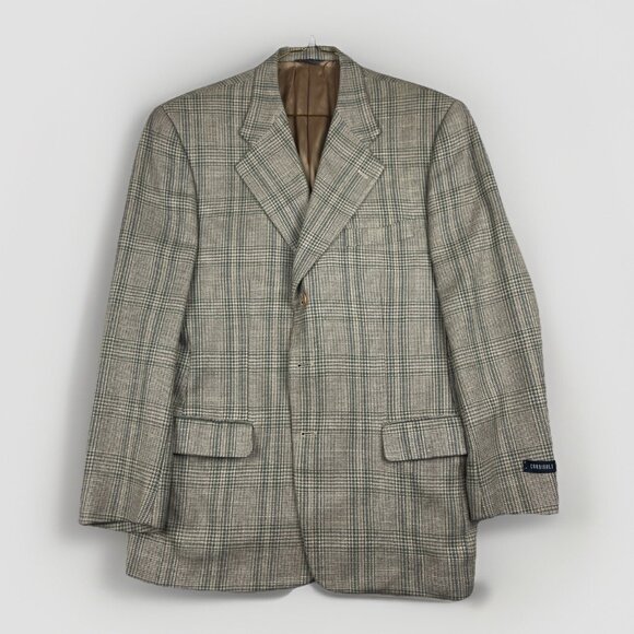 Alberto Cardinali Italy Made Wool Golden Brown Plaid Blazer Sport Coat Sz 50 - Picture 1 of 16